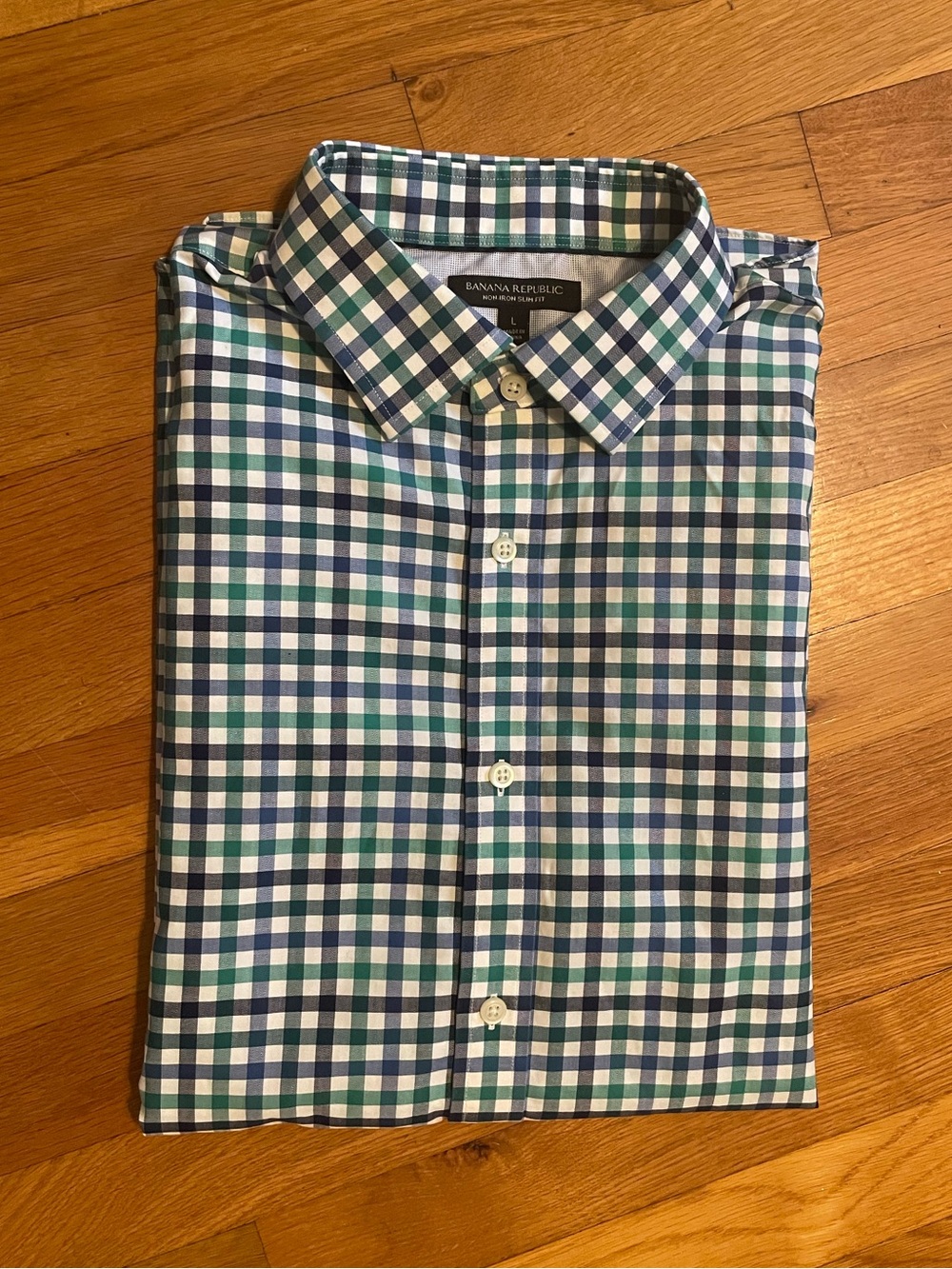 Banana Republic Green & Blue Checked Dress Shirt 16 - 16 1/2